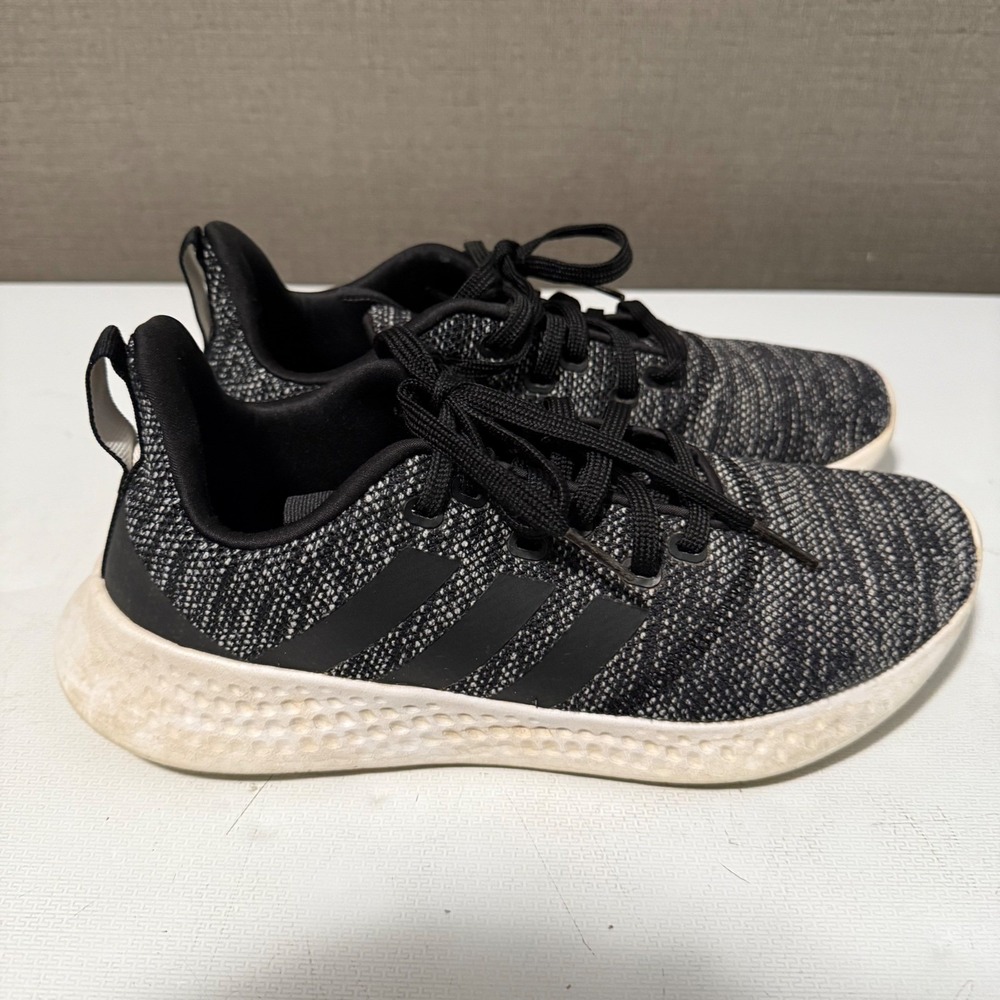 Adidas Women's Running Shoes Black & White Knit Lightweight Sneakers Size 8.5